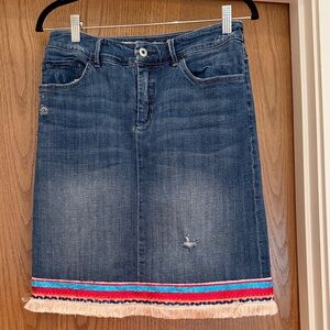 Pilcro Denim Skirt anthropologie with Colorful Fringe